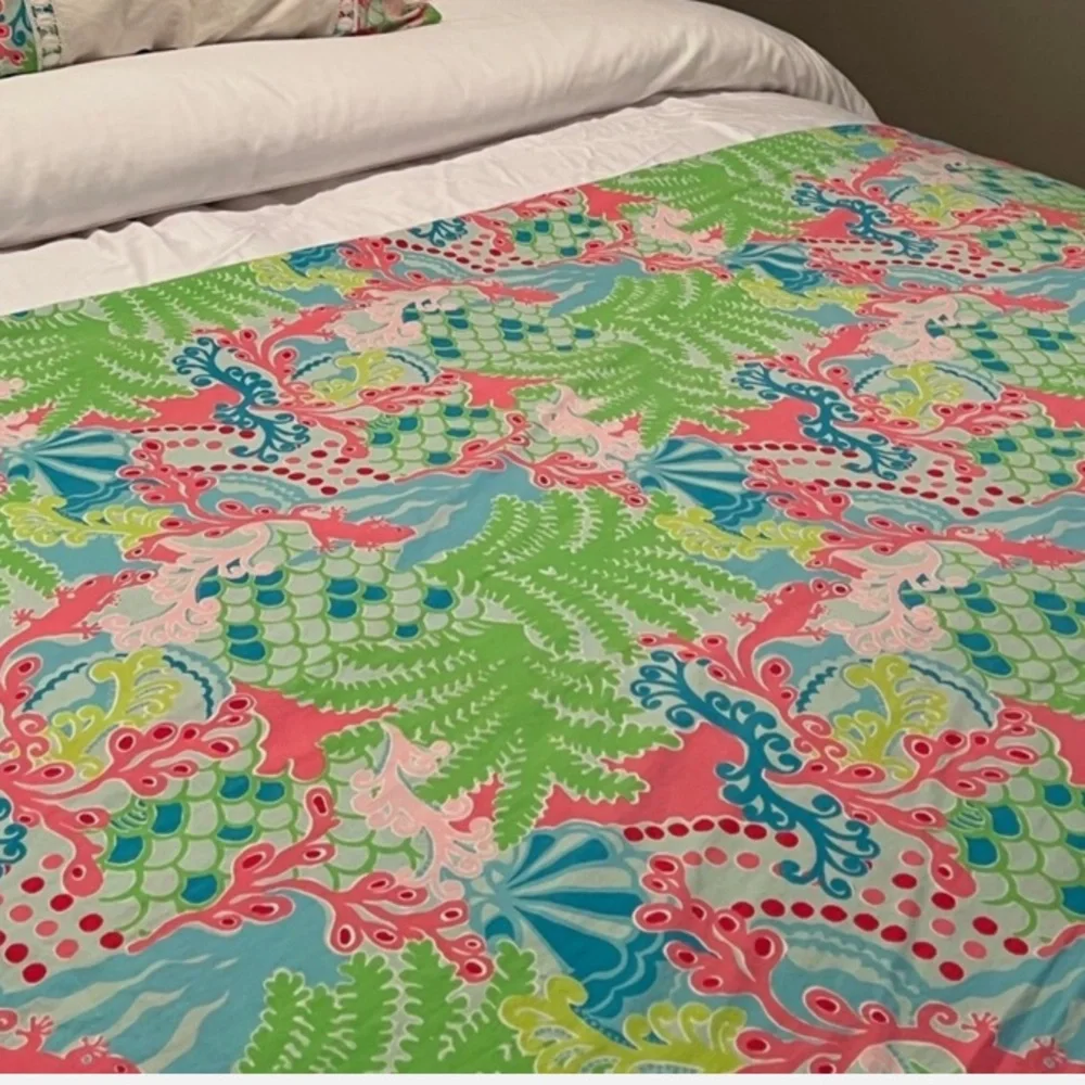 RARE HTF EUC Lilly Pulitzer For Garnet Hill Twin Duvet Cover & 2 shams gecko